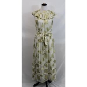 SAULE PARC Sz L Large Noelle Ivory Gold Embroidered Maxi Dress NWT